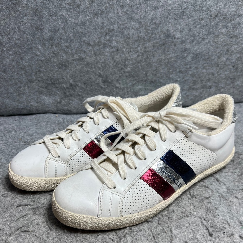 Moncler Ryegrass Womens White Leather Tricolor Stripe Metallic Sneakers Shoes 39